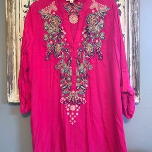 Pink Embroidery Quarter sleeve Top